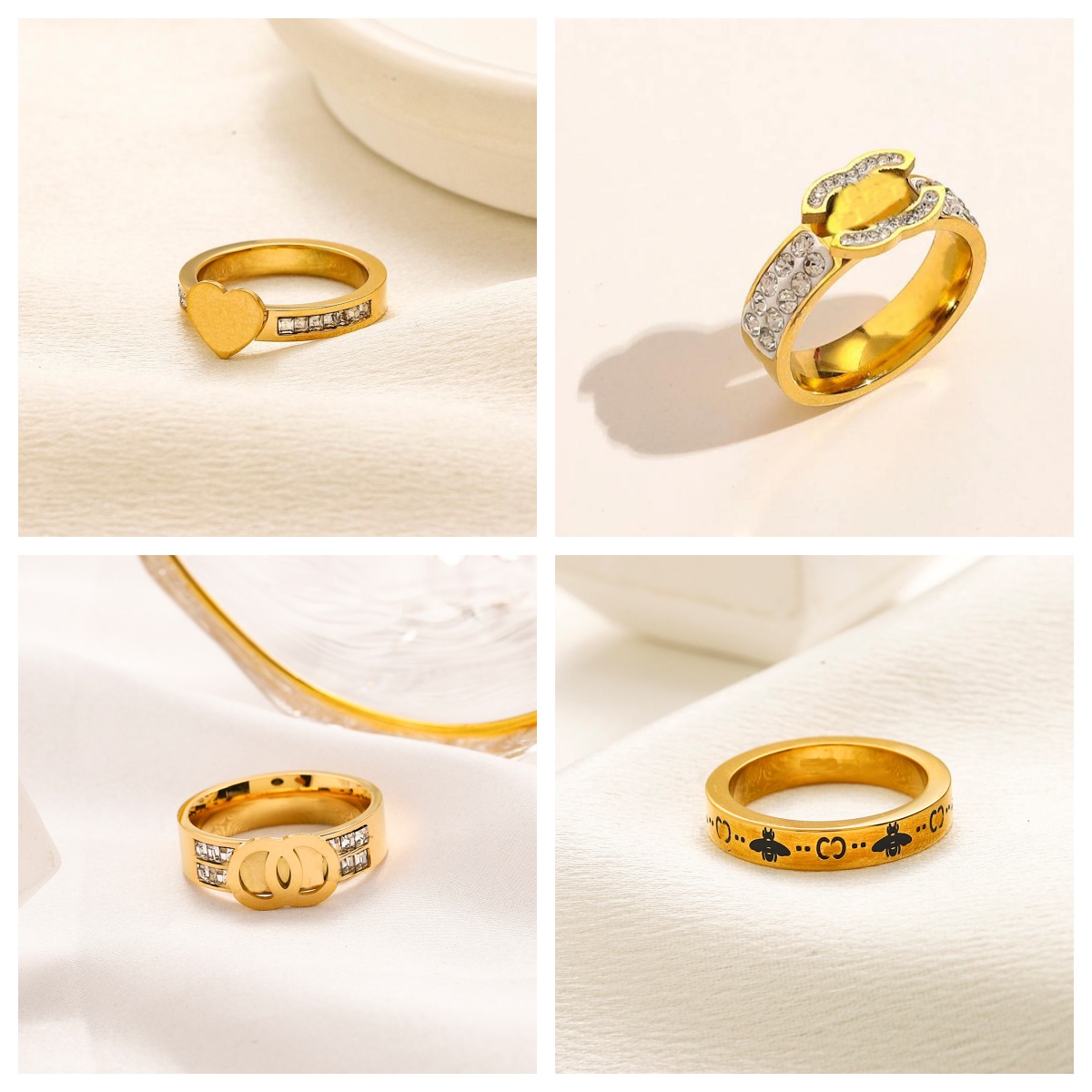 18K Gold Plated Women Designer Double Letter Rings Retro Style Stainless Steel Ring Wedding Party Gift Jewelry