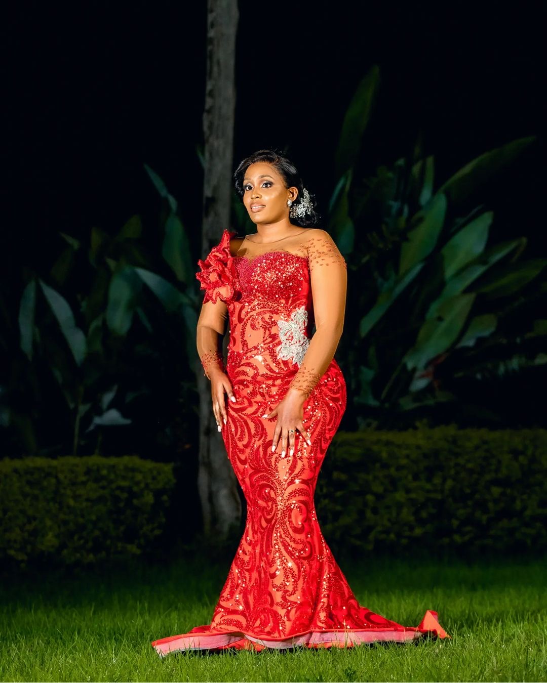 Red Mermaid Prom Dresses 2024 Rhinestones Florals Sequined Lace Evening Formal Party Second Birthday Engagement Gowns Plus Size Dress For Special Occa