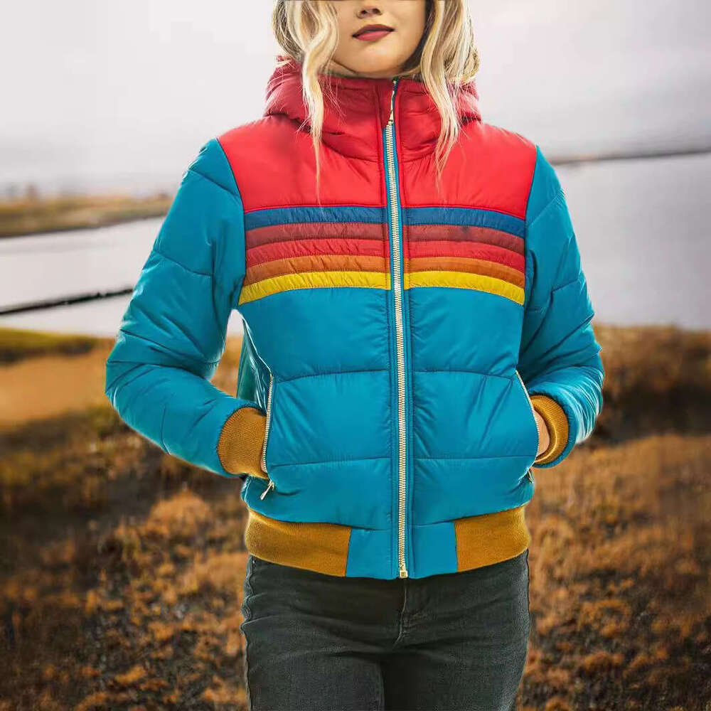 2020 European American women's casual hooded printed short cotton jacket 2024 new style chic and elegant clothing