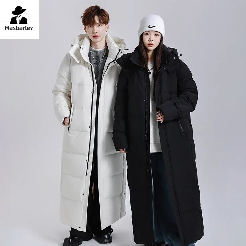 Winter Long Down Jacket Mens Womens y Lightweight Hooded Goose Warm Parka Streetwear Snow Thick Puffer w241112