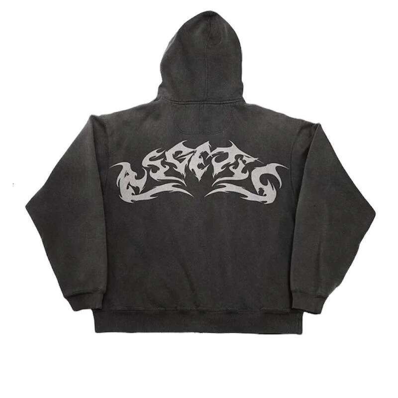 Hoodie Made Of Looped Fabric, Street Gothic Y2k Print, Hooded Sweatshirt For Women, Casual Sports, Loose Zipper Jacket
