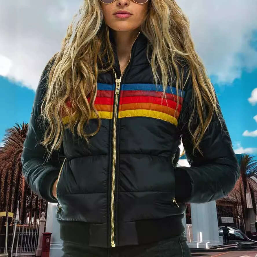 2020 European American women's casual hooded printed short cotton jacket 2024 new style chic and elegant clothing