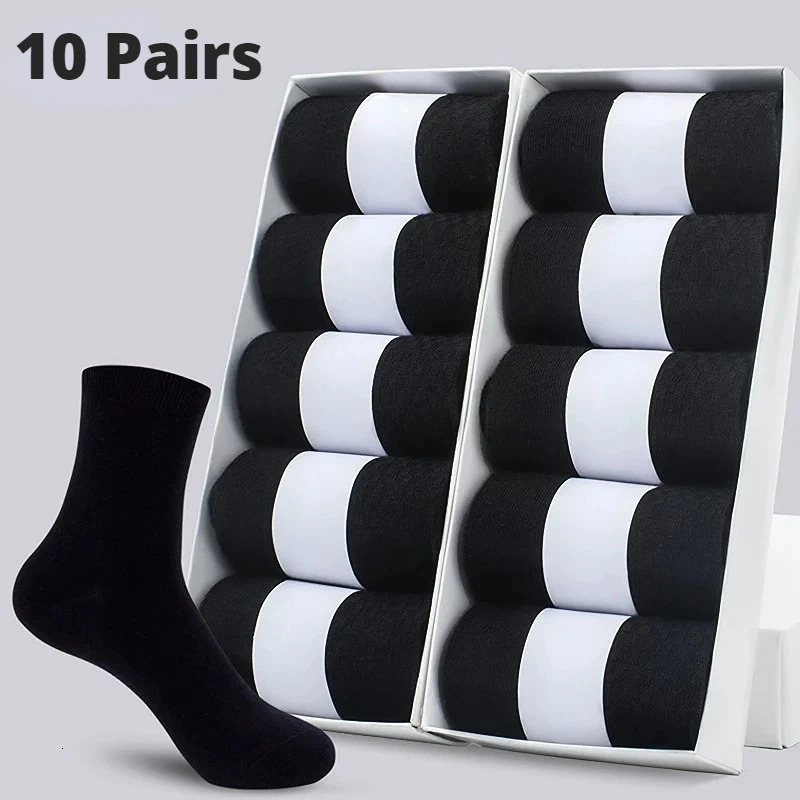 10 Pairs Mens Cotton Socks Style Black Business Men Soft Breathable Summer Winter for Male Plus Size 6514 241202