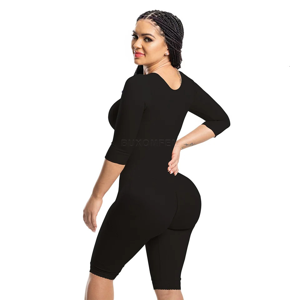 Seamless Faja with sleeves and bra elastic and tight push up full body shaping adjustable bodysuit hooked eye earrings 241203