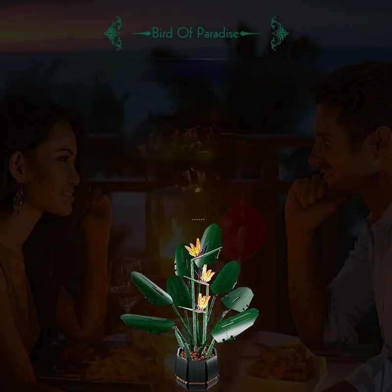 Moc Fit 10289 Bird of Paradise Bouquet Rose Building Block Bricks Unziptoy Diy Potted Illustration Home Decor Christmas GiftsXJ241203