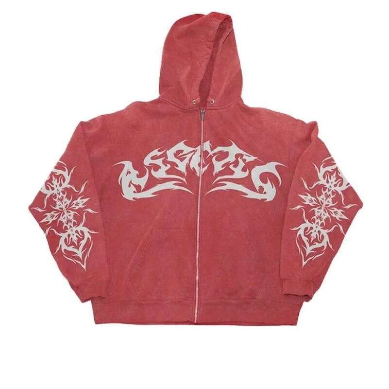 Hoodie Made Of Looped Fabric, Street Gothic Y2k Print, Hooded Sweatshirt For Women, Casual Sports, Loose Zipper Jacket