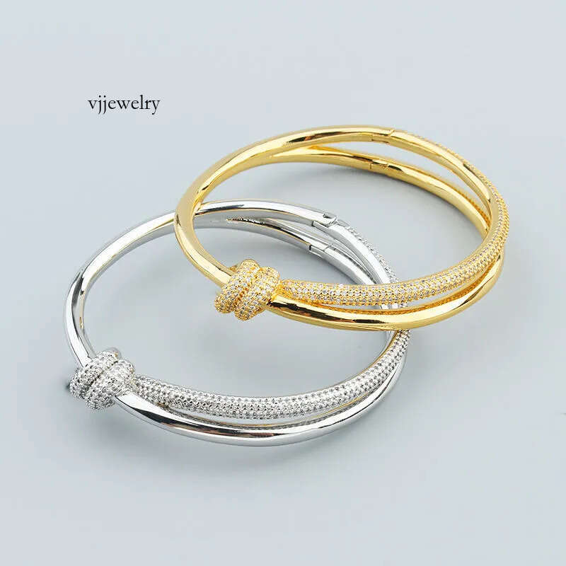 Fashion Gold Designer bracelet Luxury bangle Designer jewelry Double Line Rope Design Women Minority 18K Gold Silver Shining Crystal Diamond Bangle Birthday Gift