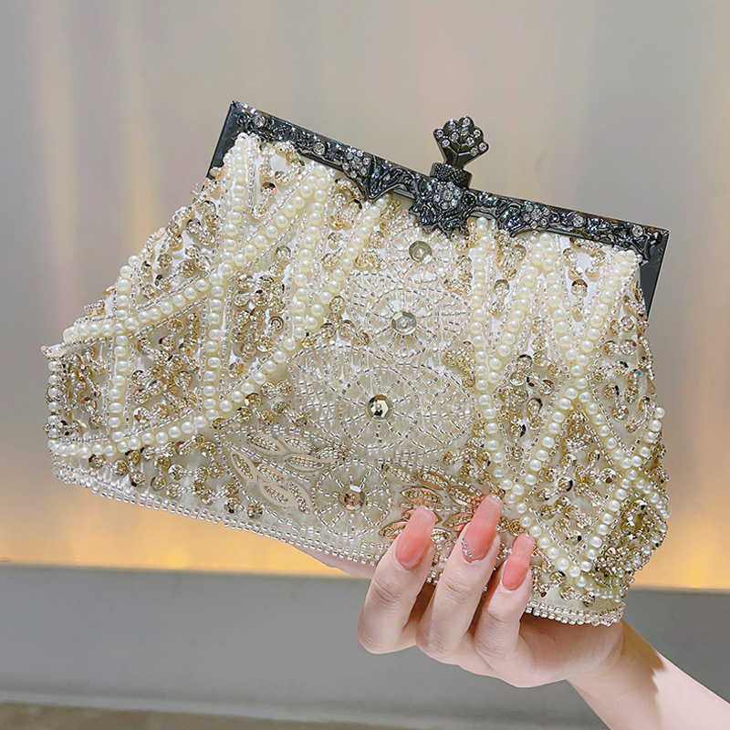 Beaded Pearl Bag High grade Handmade Dinner Bag Dress Wedding Bridesmaid Mother Handbag Qipao Bag 241203
