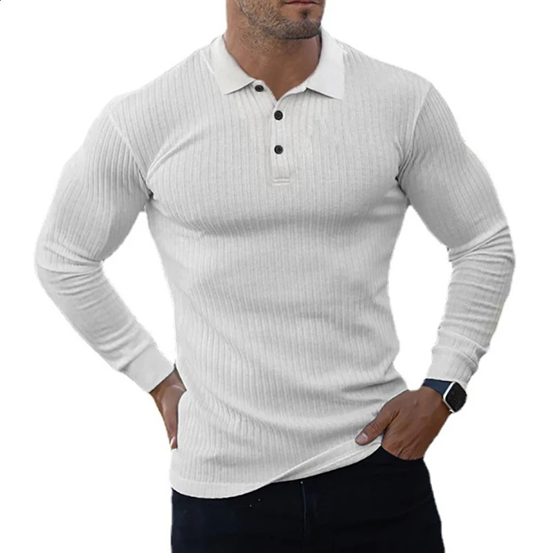 Autumn Knitted Long Sleeve Polo Shirt for Men Spring Sports Polo Shirt Gym Clothing Fitness Exercise Tight T-shirt Fitness T-shirt 241203