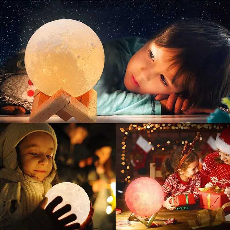 Lamps Shades LED Night Light Rechargeable 3D Print Moon Lamp Touch Moon Lamp Children Night Lamp Table Lamp Home Bedroom Decor Birthday Gifts H241203
