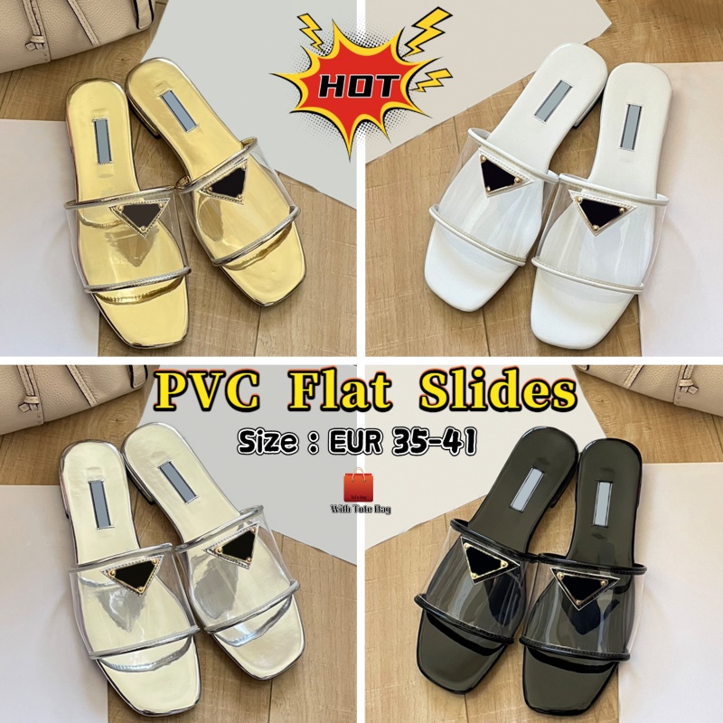 Designer slippers white black pewter apricot metallic silver gold womens summer beach slipper women casual PVC Flat Slides Sandals ladies luxury Daily Outfit shoes