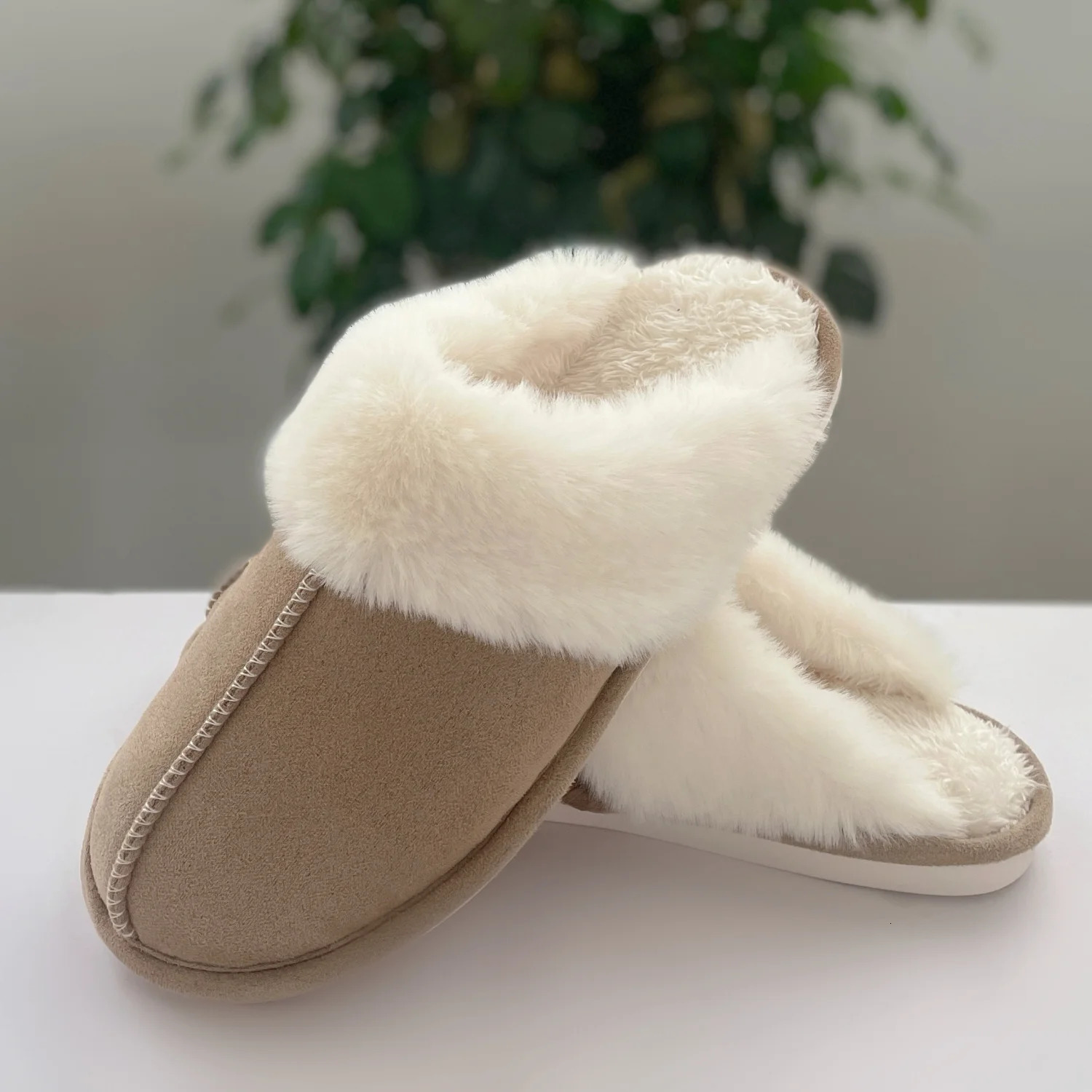 2024 autumn and winter plush home cotton slippers high-end couple senior shoes large womens shoes 241203