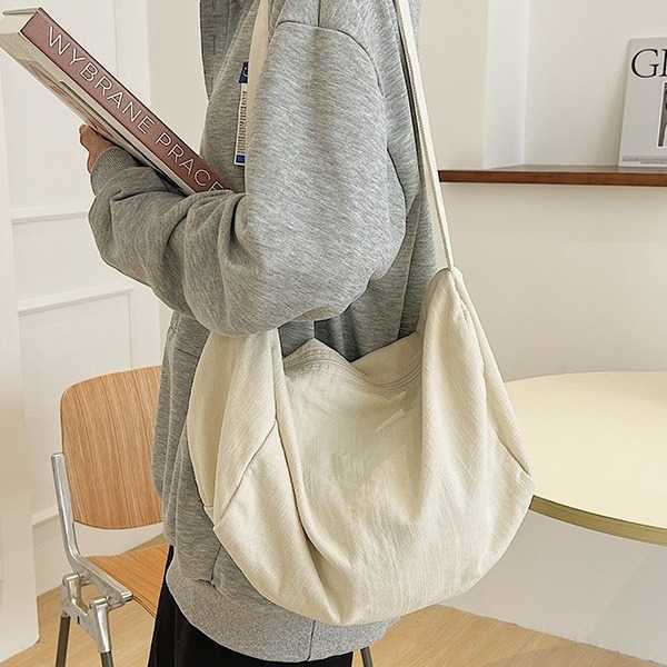 Canvas bag for female college students Simple messenger bag for class Literature messenger bag Large capacity versatile shoulder bag for female 241203