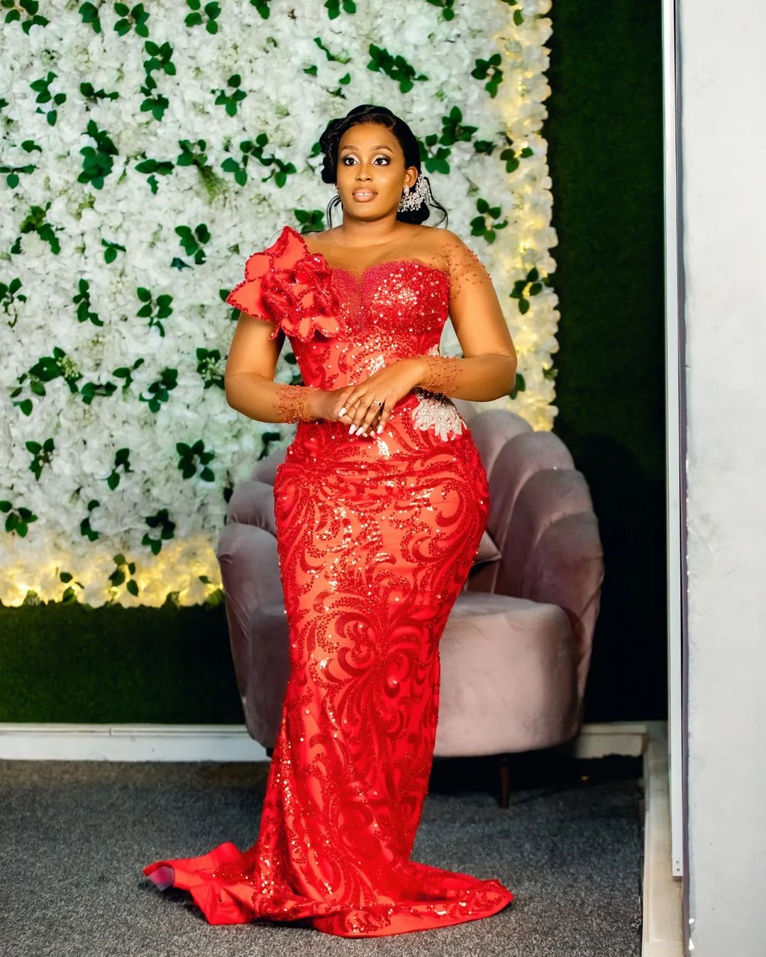 Red Mermaid Prom Dresses 2024 Rhinestones Florals Sequined Lace Evening Formal Party Second Birthday Engagement Gowns Plus Size Dress For Special Occa