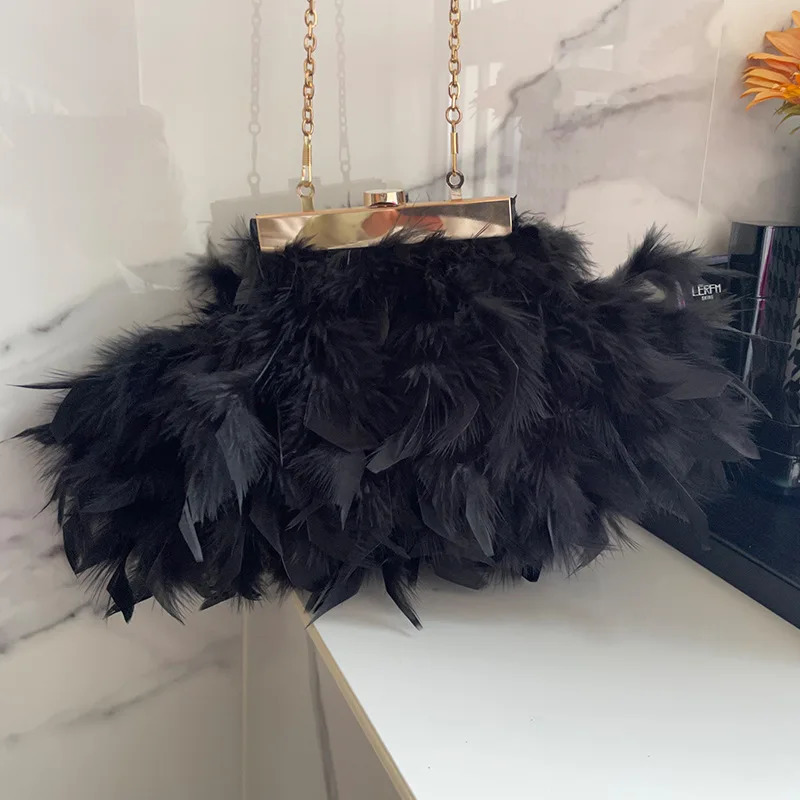 2025 New Designer Bag Womens Banquet Evening Fashionable Soft Feather Tassel Wallet With Chain Shoulder Cross Body Party Clutch