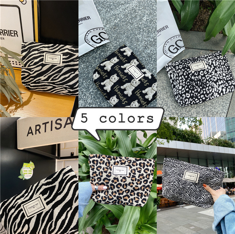 2025 new Korean Fashion Leopard Patterned Masked Makeup Women's Handheld Canvas Convenient Wash Storage Bag zhanyishengli