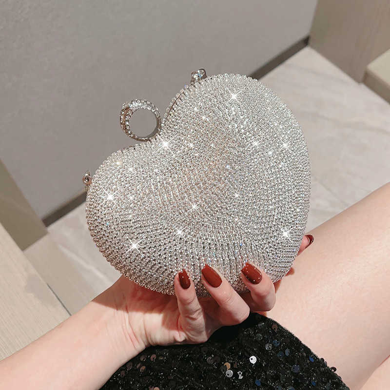 Love Diamond Small Bag Water Diamond Handbag Banquet Bag with Diamond Shining Handbag Women's Banquet Wedding Bag