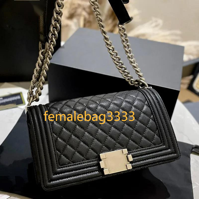 25CM Designer Girls Crossbody Shoulder Bags Classic Mini Flap Quilted Caviar Leather Silver Metal Hardware Handbags For Women Casual Sacoche Purse