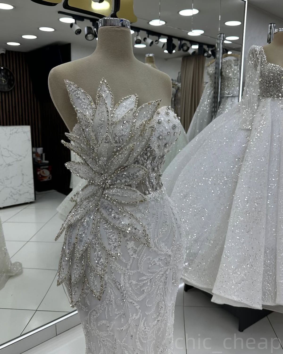 Ivory Mermaid Prom Dresses 2024 Florals Crystals Sequined Evening Formal Party Second Birthday Engagement Gowns Plus Size Dress For Special Occasions