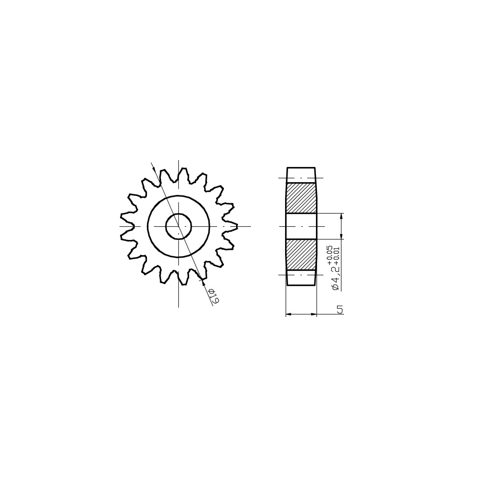 Module 1, 17 Tooth Iron Based Cylinder Gear, Inner Dia 4.2mm, Produced via Powder Metallurgy Method
