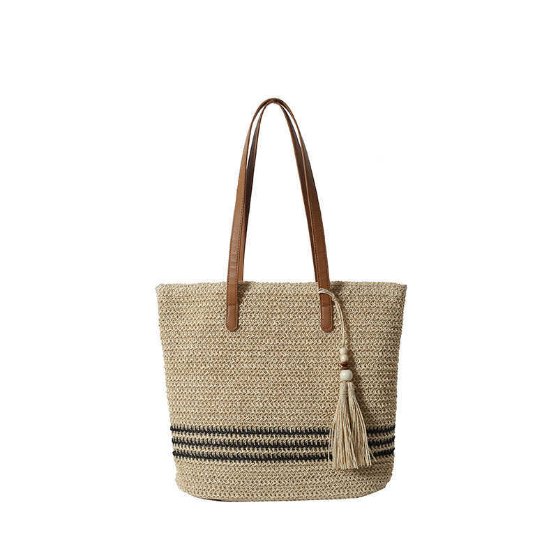 Summer new woven bag for women's casual commuting shoulder bag, niche trend handbag, fashionable tote bag 241203