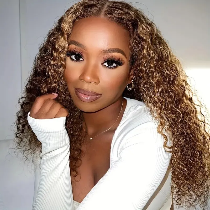 13x4 Blonde Curly Wig Lace Front Wigs For Black Women Look Like Human Hair Wigs Long Wave Hair Pre Plucked Synthetic HD Full Frontal Closure Wig Ready