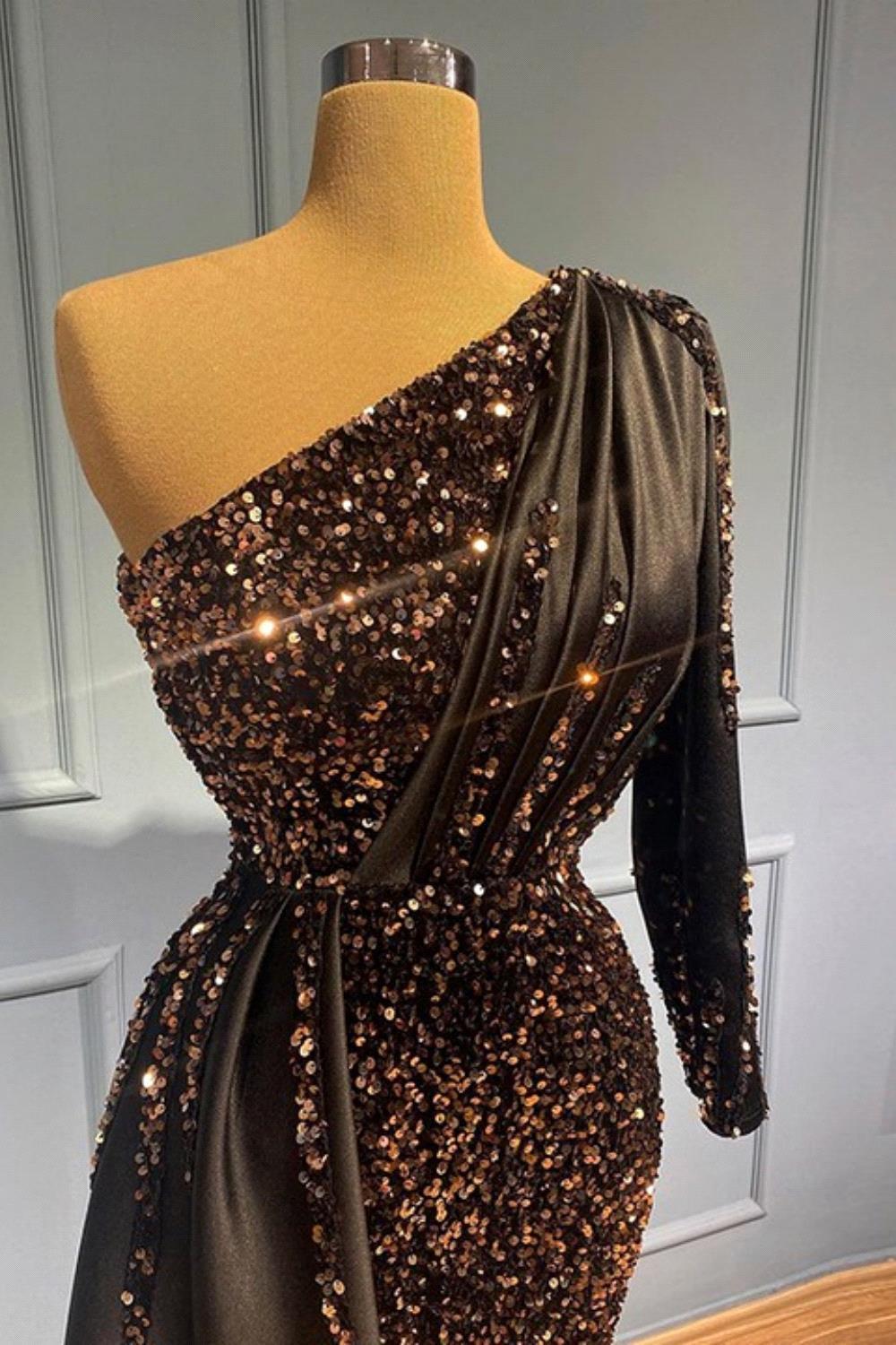 One Dress Shoulder Sexy Evening Dresses For Women Mermaid Beading Sequins Formal Gowns Party Bc es mal