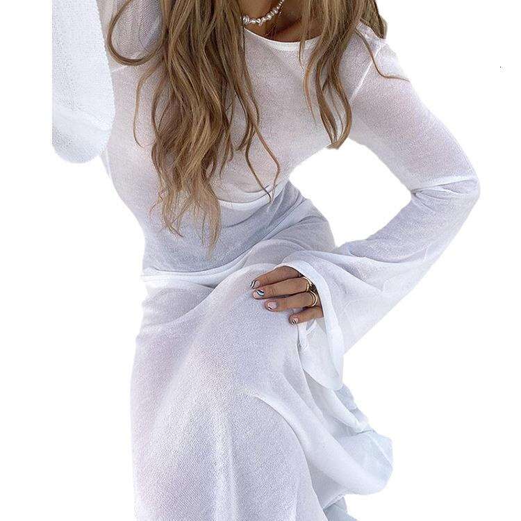 2023 summer new sexy backless sleeved see through mesh long dress