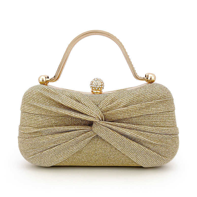 High end temperament cross pleated handbag, socialite banquet bag, hand-held evening gown bag, KTV dress bag, sparkling small bag