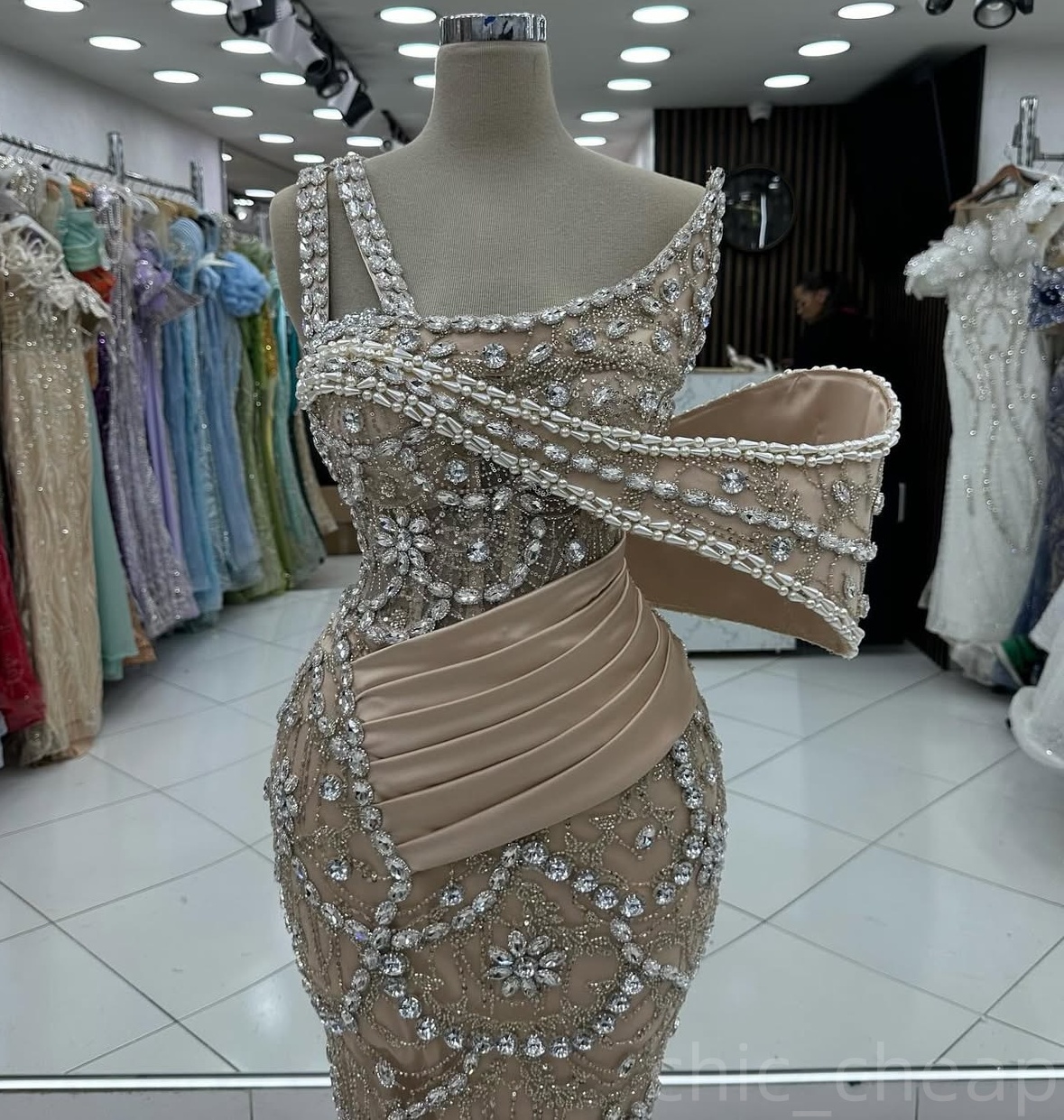 Champagne Illusion Mermaid Prom Dresses 2024 Rhinestones One Shoulder Evening Formal Party Second Birthday Engagement Gowns Plus Size Dress For Specia