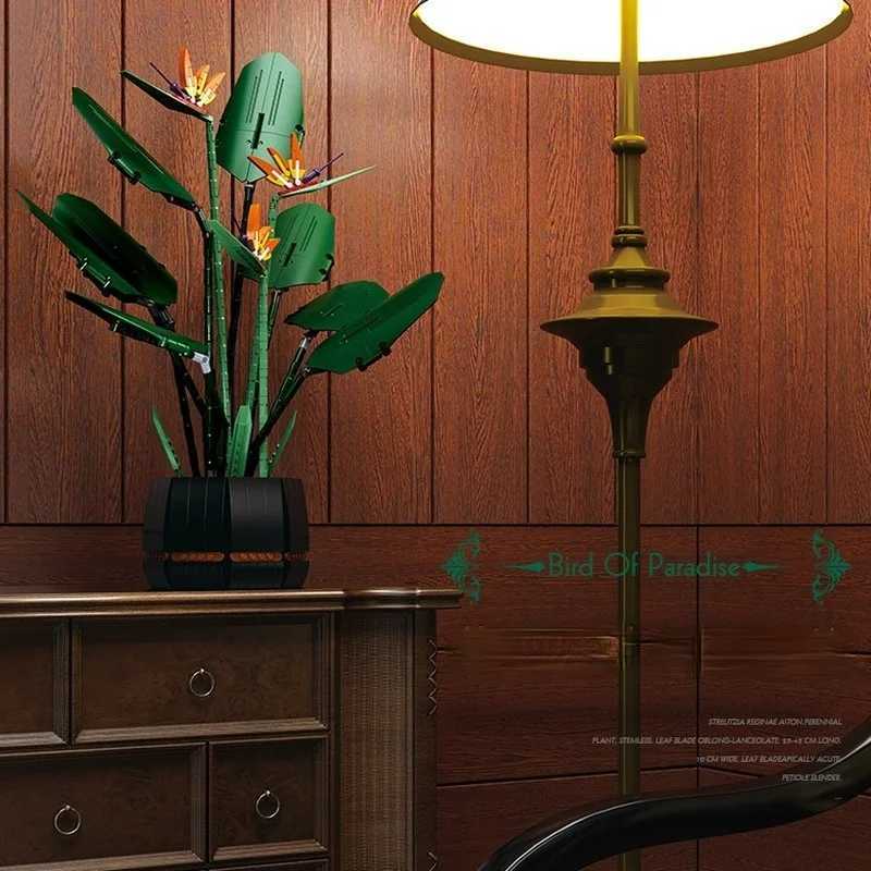 Moc Fit 10289 Bird of Paradise Bouquet Rose Building Block Bricks Unziptoy Diy Potted Illustration Home Decor Christmas GiftsXJ241203