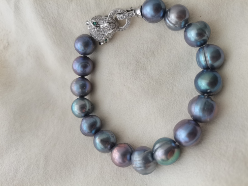8'' Huge AAA 12-11Mm Tahitian Black Green Baroque Pearl Bracelet S