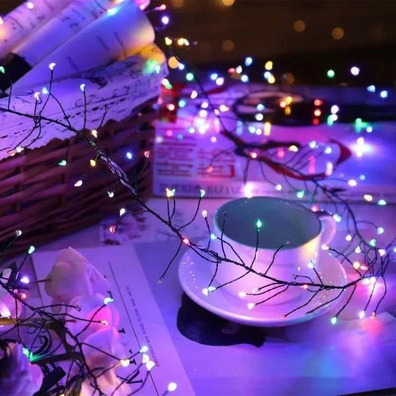 Firecrackers Cluster Garland Fairy Lights Copper Wire Remote Control LED String Lights Wedding Party Christmas Room Decorations Z241203