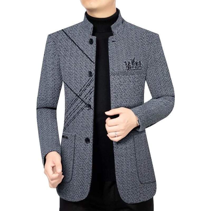 Autumn Men Standup Collar Wool Blends Trench Coats Business Casual Blazers Jackets Quality Man Thicker 4XL 241202