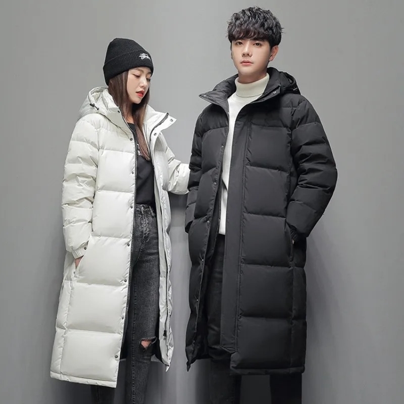 Winter Down Jacket Mens and Womens Long Cross Knee Thickened Warm Couple Trendy Coat w241112