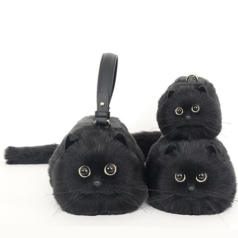 Free Shipping Mini Cute Black Cat High Quality Designer Leather Handbag Fashion Women's Crossbody Bag