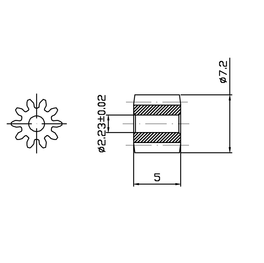 Copper Gearing System - 10-Tooth, 0.6 Modular, 2.23mm Inner Hole, Powder Metallurgy Processed