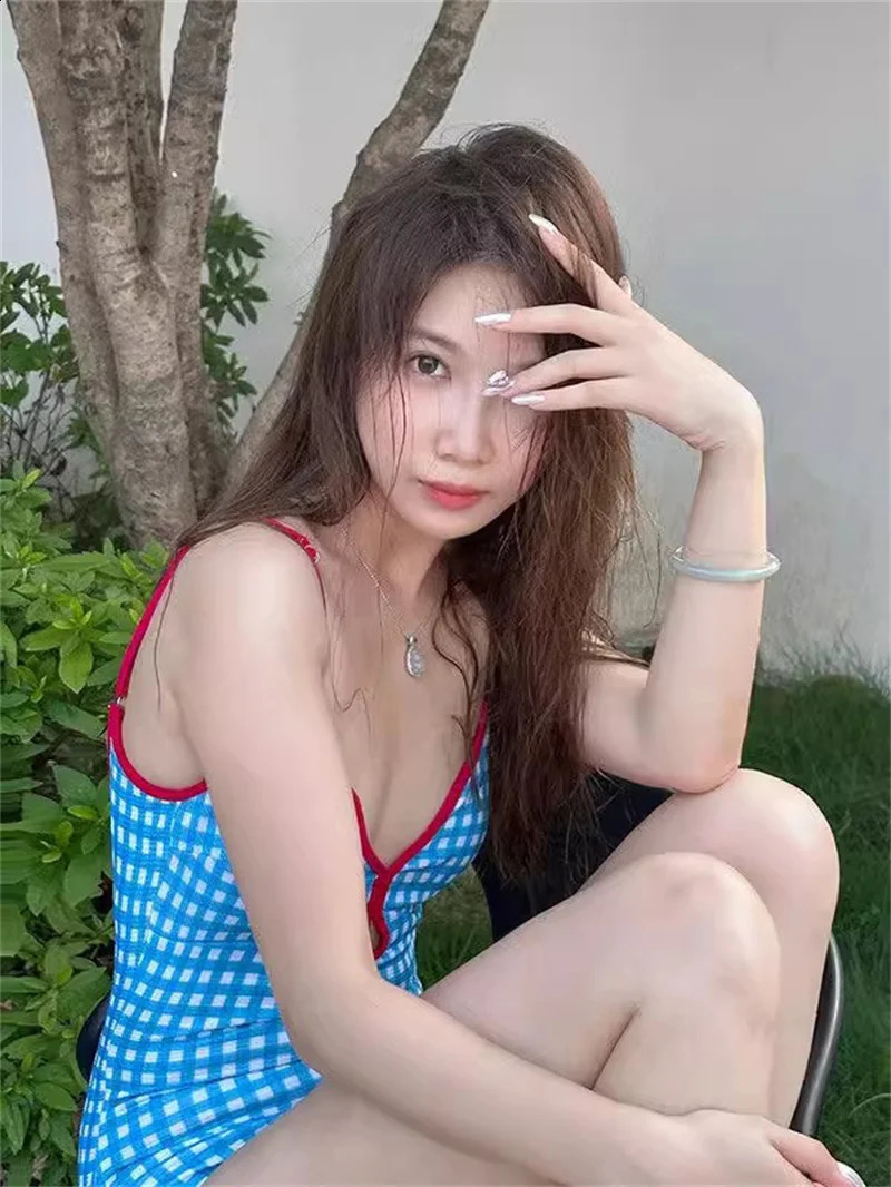 Red Scalloped Rim Swimsuit Sexy Women Blue Plaid Swimwear Swim Bathing Suit One Piece Summer Beachwear Monokini 241203