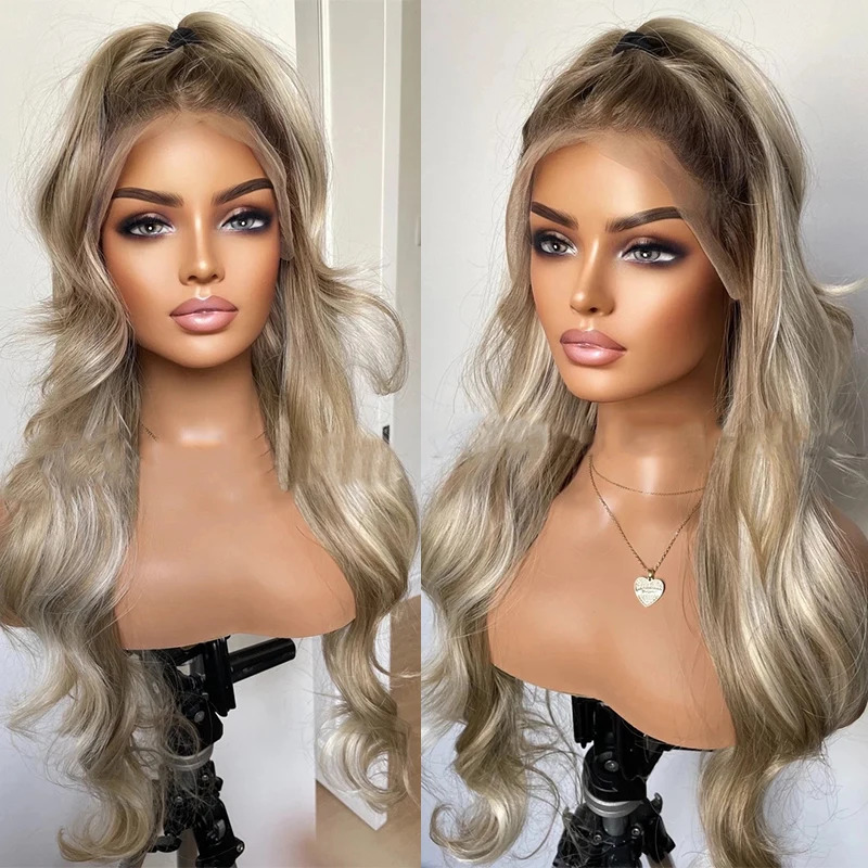 Brazilian Light Pink Lace Front Wig Simular to Really Human Hair Wig Pre Plucked Transparent HD Lace Body Wave Synthetic Wig for Women Lace Frontal Cl