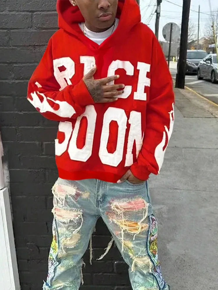 Street Rich Soon Printed Hoodie Male Fashion Y2k Long Sleeve Zipper Hooded Sweatshirt 2024 Autumn Pocket Loose Jacket Coat 241202