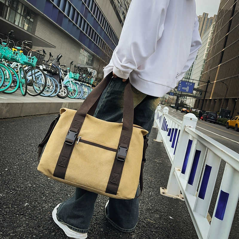 2024 New Men's Bag Canvas Bag British Canvas Travel Bag Shoulder Cross Shoulder Handbag Korean Edition Casual Men's Bag 241203