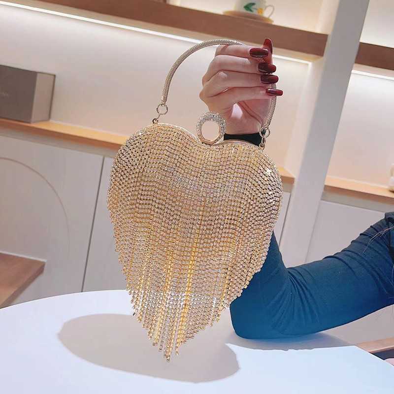 Tassel heart-shaped rhinestone bag evening dress, banquet handbag, diamond inlaid small bag, cheongsam bag name, warm one shoulder crossbody bag 24120
