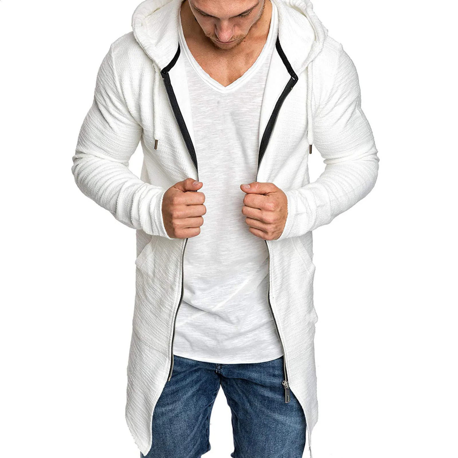 Mens cardigan wool sweater solid color autumn ultra-thin solid color jacket mens coat windproof 241203