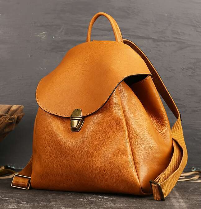 Handmade women's large capacity leather backpack, vintage student backpack, casual travel backpack