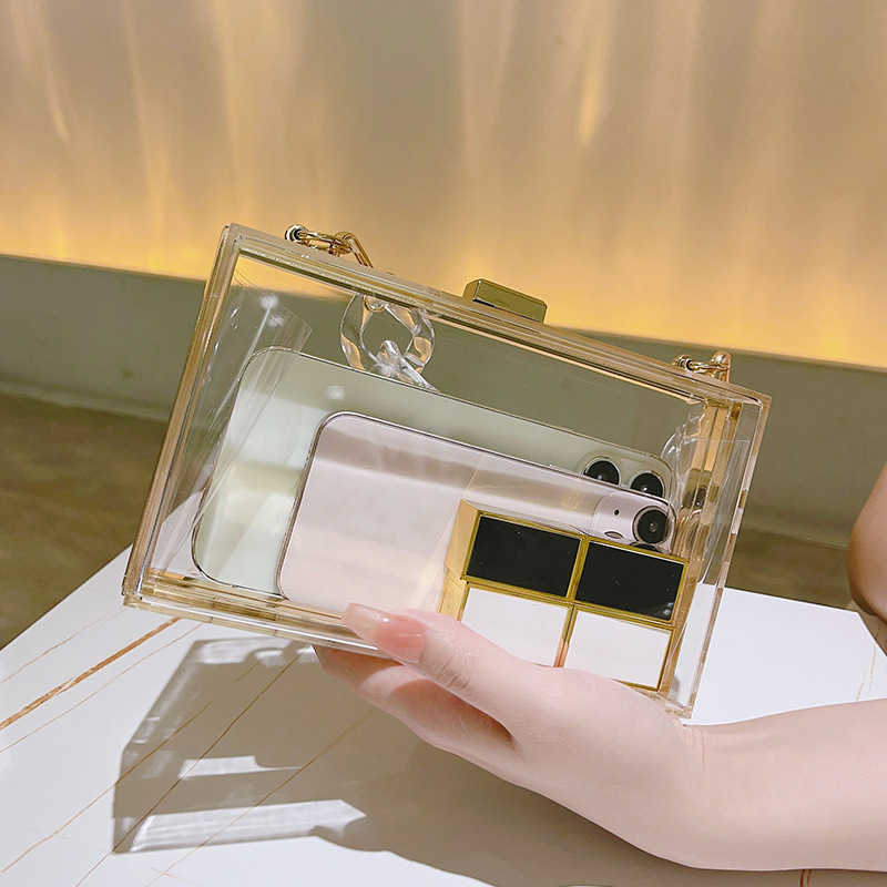 Acrylic box small square bag, high-end fashion transparent bag, mirror casual handbag, niche light luxury chain bag 241203