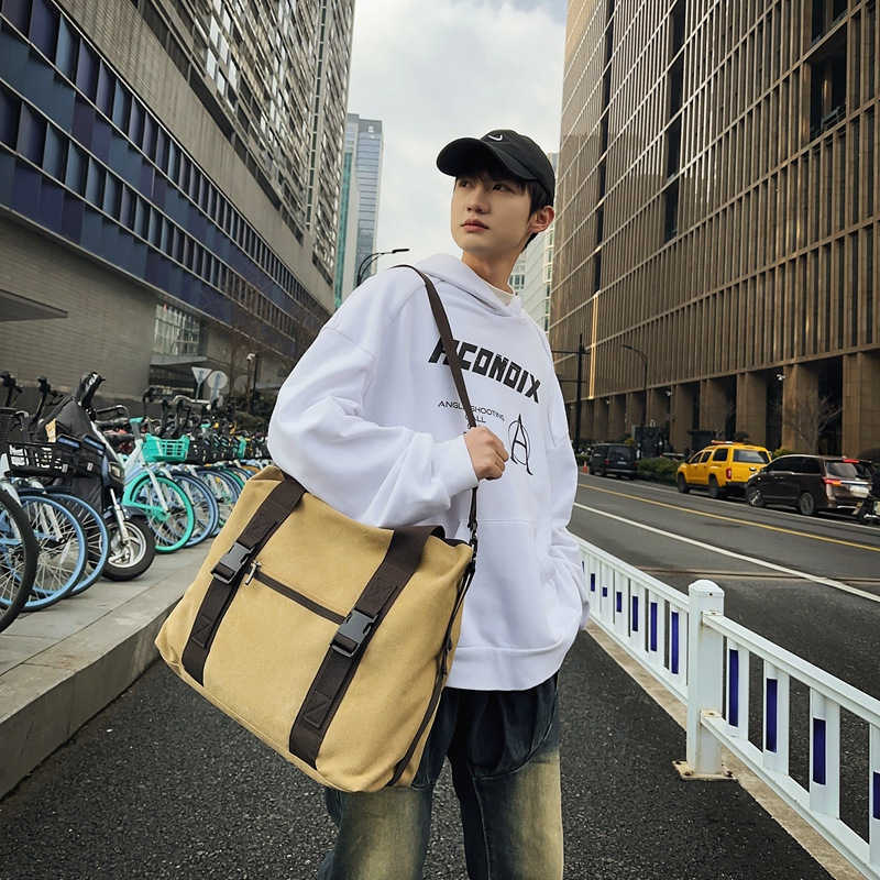 2024 New Men's Bag Canvas Bag British Canvas Travel Bag Shoulder Cross Shoulder Handbag Korean Edition Casual Men's Bag 241203
