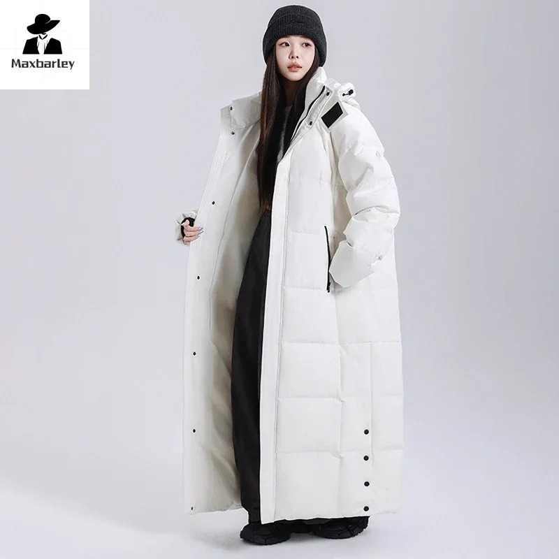 Winter Long Down Jacket Mens Womens y Lightweight Hooded Goose Warm Parka Streetwear Snow Thick Puffer w241112
