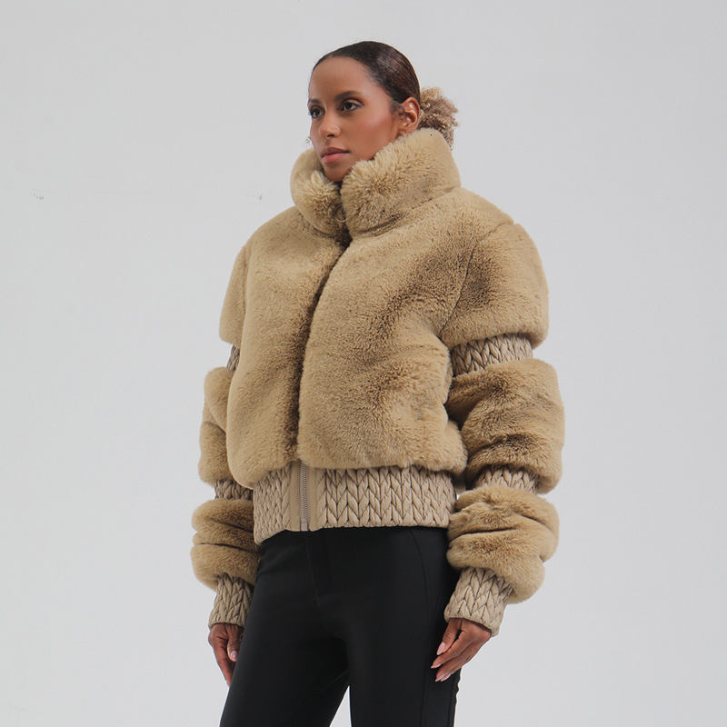 Winter Women's Thick Imitation Rabbit Fur Fabric Ski Jacket Ladies Windproof Warm Outdoor Short Jackets Snowboard Skiiing