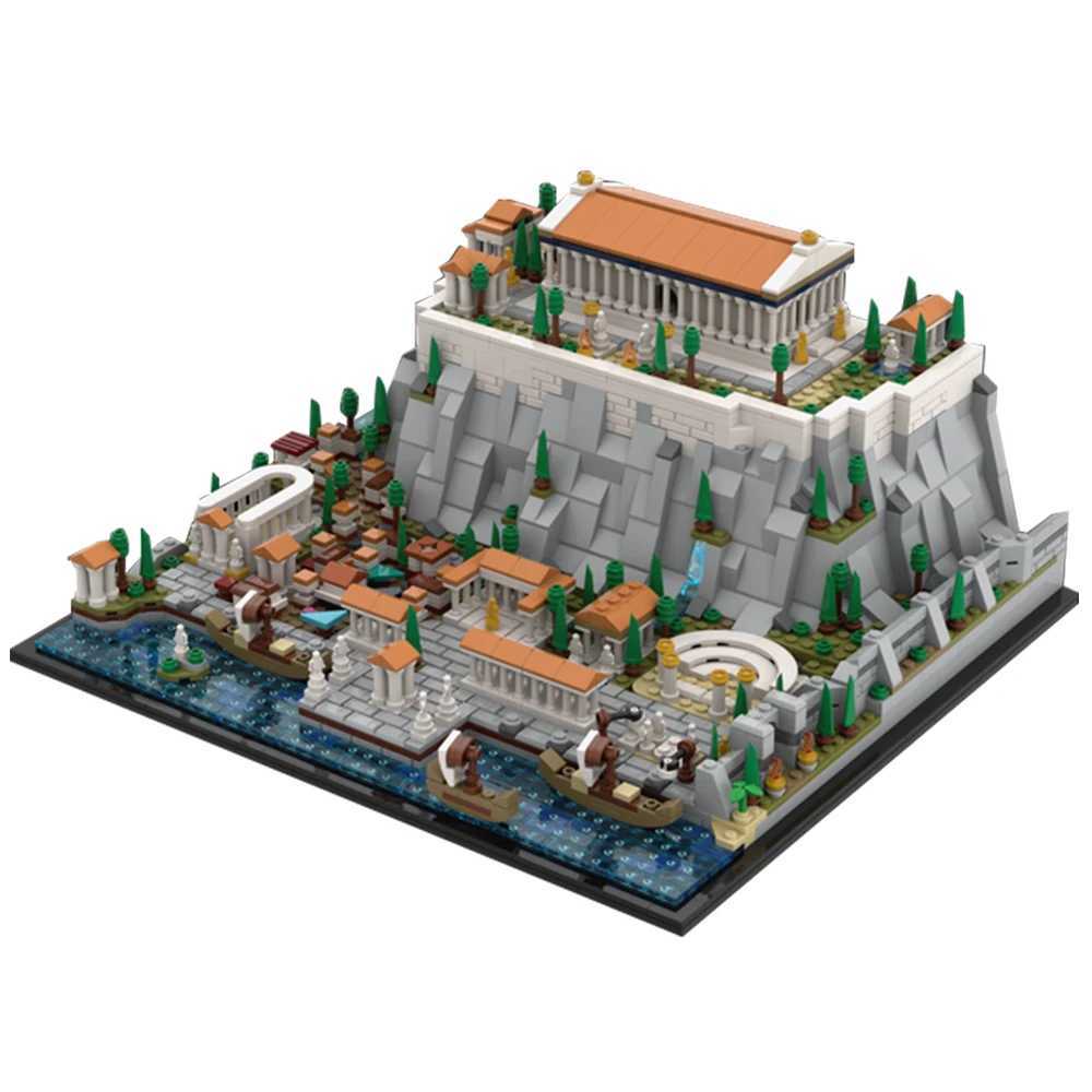 Gobricks MOC Greece Acropolis of Athens Parthenon Amphitheatre Building Block Modular Castle Tower Architecture Brick Model ToyXJ241203