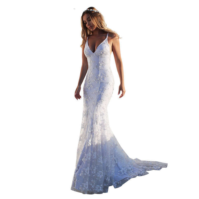 European and American long skirt sexy V-neck white suspender dress 2024 temperament versatile new trendy clothing ins